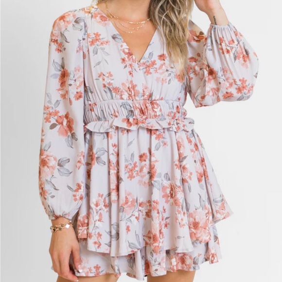 Pink Lily Floral Jumpsuit in Pink and Gray - Picture 1 of 3